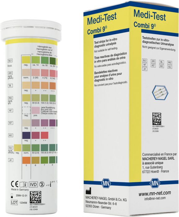 Bandelette urinaire Medi-Test Combi 9, boite de 100 - Bandelette urinaire  Medi-Test - Diagnostic urinaire - Bandelette et kit de diagnostic médical -  Produit chimique, colorant et réactif - Produits