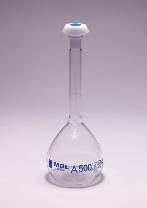 Fiole jaugée en verre MBL® 50ml classe A col rodé avec bouchon en