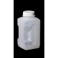 Flacon 2,7L pour urine 24h en polyéthylène carré gradué cape à vis jointée blanche bouché avec poignée