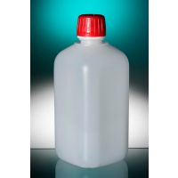 Flacon 500ml en polyéthylène carré cape à vis rouge inviolable étroite ouverture irradié