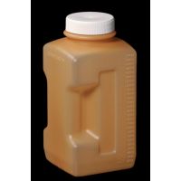 Flacon 2,7L pour urine 24h en polyéthylène marron carré gradué cape à vis jointée blanche bouché avec poignée