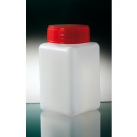 Flacon 150ml en polyéthylène carré  cape à vis rouge simple fermeture large ouverture