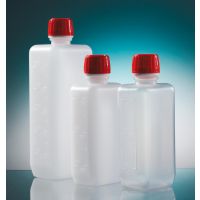 Flacon 500ml en polyéthylène carré cape à vis blanche inviolable étroite ouverture irradié