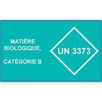 Etiquette UN3373 matière biologique catégorie B 150x90mm fond bleu turquoise