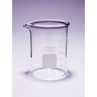 Bécher en verre Pyrex® parois épaisses forme basse, bords renforcés avec bec verseur