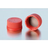 Bouchon à vis Duran® GL32 en PBT rouge avec joint revêtu de PTFE, diamètre 42mm 
