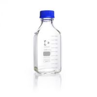 Flacon carré en verre Duran® 1L gradué GL45 avec bouchon à vis et bague de déversement en polypropylène