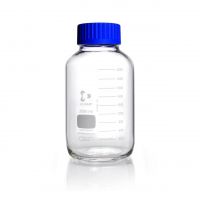 Flacon en verre Duran® 2L gradué col large GL80 avec bouchon à vis et bague de déversement en polypropylène